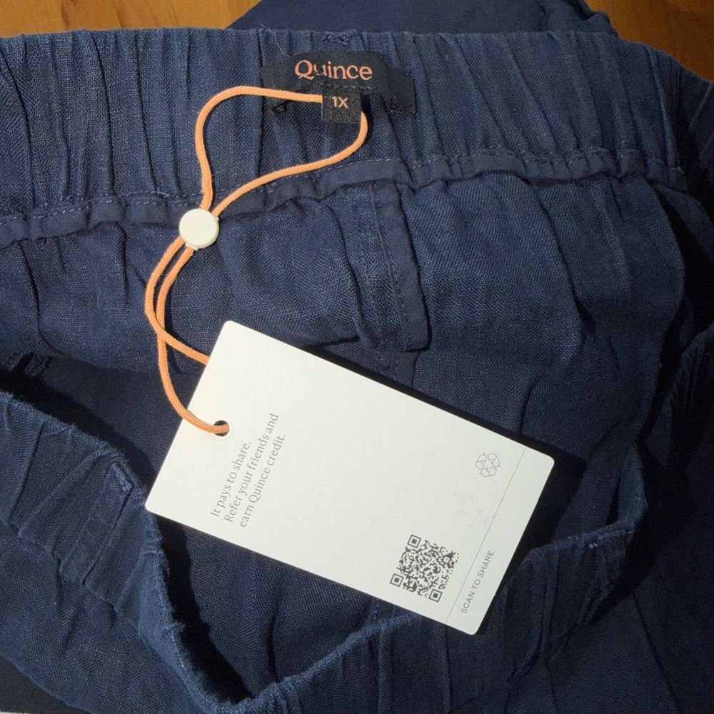 NEW Quince Deep Navy Blue Linen Pants Wide Leg Minimalist 1X Beachy Coastal - Picture 5 of 12